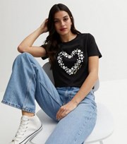 New Look Black Daisy Grow with Love Crew Neck Logo T-Shirt